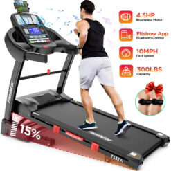 Famistar 4.5HP Folding Treadmill, 15 Incline Levels, 10MPH, 300LB Capacity, Bluetooth, LCD Display