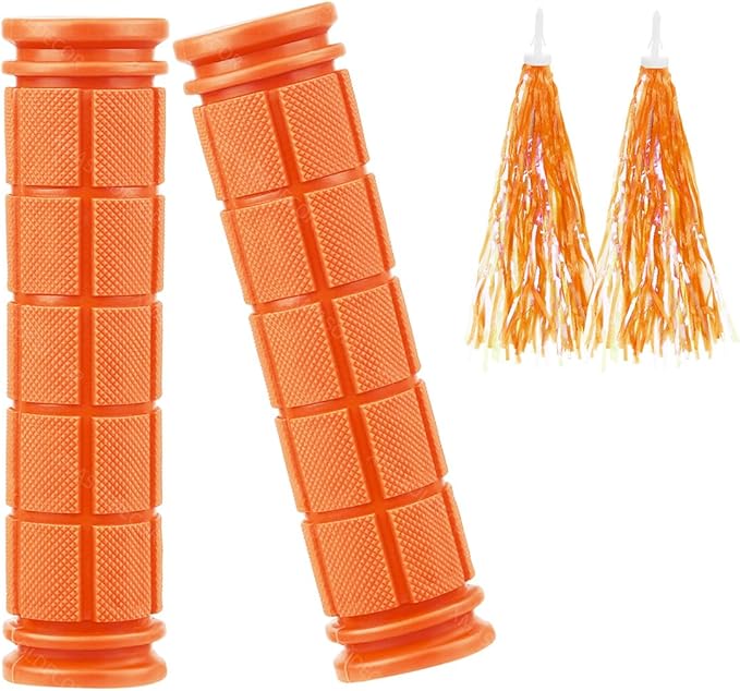 Orange Bike Handlebar Grips with Tassel Streamers TE8