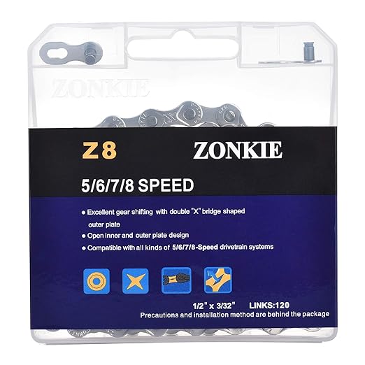 Zonkie 8-Speed Silver 120 Link Bicycle Chain TE36