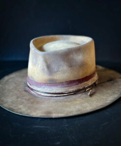 Distressed Fedora with Red Striped Edge